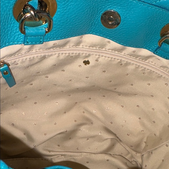 Kate Spade  satchel Crossbody bag Quilted leather Turquoise braided Chain Strap - Picture 15 of 16